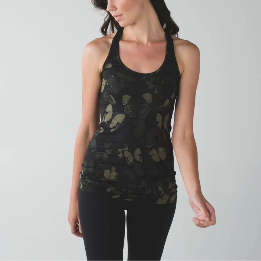 Lululemon‎ Cool Racerback Biggie So Fly Butterfly Fatigue Green Blk Athleisure 6